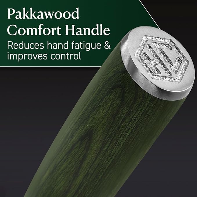 HexClad Bread Knife, 8-Inch Japanese Damascus Stainless Steel Blade, Pakkawood Handle