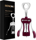 Beneno Wine Opener, Zinc Alloy Premium Wing Corkscrew with Multifunctional Bottles Opener, Sharp Wine Corkscrew with Ergonomic Non-Slip Wing Handle, Upgrade Purple