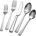 KINGSTONE 30-Piece Silverware Set, 18/10 Stainless Steel Flatware Set for 6, Matte Satin Finish Forged Cutlery Set Dishwasher Safe