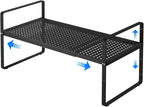 Expandable Cabinet Shelf Organizers, Kitchen Small Stand Rack Organization for Countertop Cupborad Pantry, Black 1 Pack