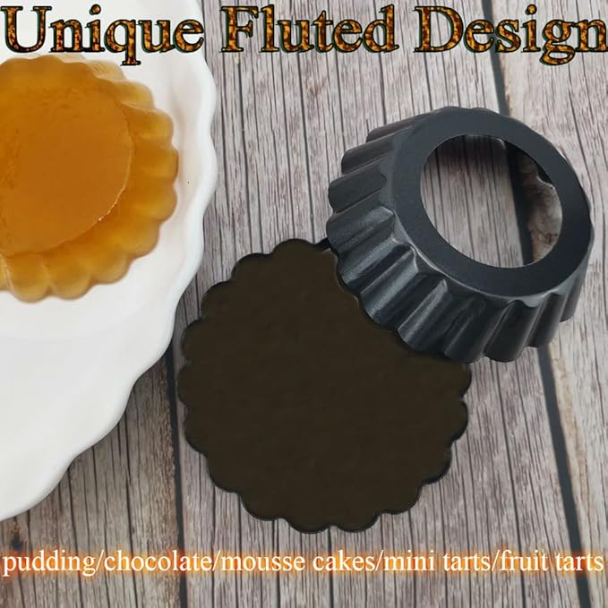 DATANYA 24Packs Mini Tart Pans 3 Inch with Removable Botttom, Carbon Steel Fluted Tart Tin Shell Mold Round Nonstick 3'' Quiche Pans for Pies, Mousse Cakes, Dessert Baking