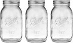 Ball Regular Mouth Glass Mason Jars with Lids and Bands, Used for Canning, Pickling, Juice, Jam, Jelly, Quart Size 32 Ounce (Pack of 3)
