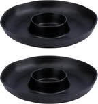 Chip & Dip Serving Set, 2 PCS Divided Cheeses Serving Platter, Relish Tray, Round Compartment Appetizer Set for Chips and Dip, Veggies, Candy and Snacks, Black, Set of 2