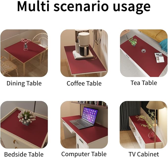 Leather Desk Mat - 18x36 Inch Waterproof Easy to Clean Can Conceal Flaws Protector The Table Top from Scratches Used for Coffee Table Office Table Dresser(Black+Wine Red 18x36)