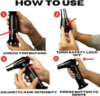 Blow Butane Cooking Torch, Lighter with Safety Lock and Adjustable Flame for BBQ, Baking, Brulee, DIY, Creme and Deserts | Viewing window for accurate fuel filling | Butane Gas not included