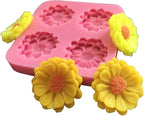 Chrysanthemum Daisy Flower Fondant Cake Silicone Mold, 4 Cavities Chocolate Candy Sugar Cupcake Cookies Mold Polymer Clay Resin Epoxy Mold Bakeware Pastry Tool