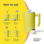 Yellow French Press Coffee Maker - Colorful, Retro And Stylish Insulated Coffee Brewer - Large Size Brews 4 Cups