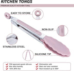 MSY BIGSUNNY Kitchen Food Tongs - 7" Mini Silicone Serving Tongs - Set of 3 (Pink)