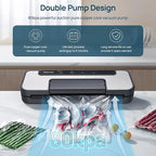 Vakumar Vacuum Sealer Machine, 80Kpa Food Vacuum Sealer Machine with Double Pump, Dry,/Moist, Pulse Mode, Handle Locked Design, LED Indicator Light & Cutter,12MM Widened Heating Strip