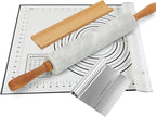 Nonstick Marble Rolling Pin with Wooden Handles and Wooden Resting Base-Ideal for Dough-Pastry Bread Tortillas and Pizza-Essential Baking and Kitchen Tool