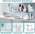 2 Pack Clear Under Sink Organizers, Pull Out Cabinet Organizer,2 Tier Bathroom Storage Organizer,Cabinet Drawers Organization Bins with Track for Kitchen,Pantry,Fridge,Vanity