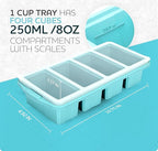 Silicone Freezer Tray With Lid - Soup Freezer Container molds - Large Ice Cube Tray- makes 8 perfect 1 cup portions cubes, 2-Pack Freezer Storage Food Soups & Meal Prep - Oven & Dishwasher -Safe