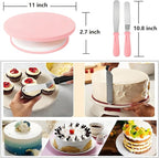 298 Pcs Cake Decorating Kit with Cake Turntable,Cake Leveler,24 Numbered Icing Tips,2 Spatulas,3 Comb Scrapers,8 Carved Pens,100 Pastry Bags,100 Paper Cupcake Liners, (Pink)