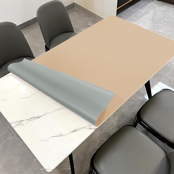 Leather Table Cover,1.8mm Thick,42x66 Inch Table Protector,Table Protector for Dining Room Table,Dining Table Cover,Table Cover Protector,Coffee Table Covers(Light Brown+Gray,42x66)