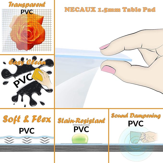 NECAUX Custom 54 x 115 Inch Clear Table Cover Protector, 1.5mm Thick Wood Grain Transparent Table Pad Non-Slip Tablecloth Plastic Protective Pad for Dining Room Table Conference Table Meeting Table