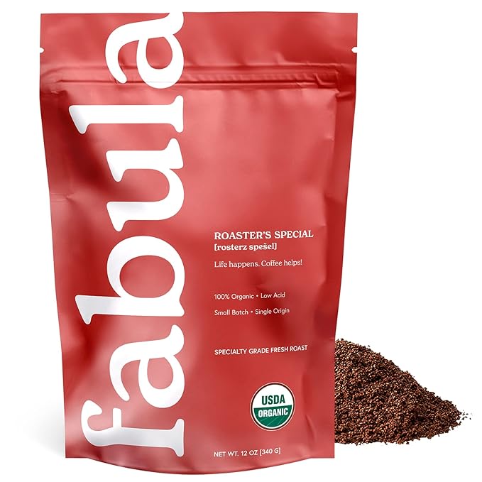 Fabula Coffee Half-Caff Medium Roast Freshly Ground - Organic - Low Acid - Single Origin - Non-GMO - Mold Free - 12 Ounces …
