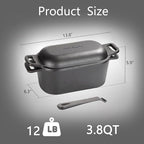 2-in-1 Pre-Seasoned Cast Iron Dutch Oven Pot with Lid as Skillet, Grill Pan, with Lid Lever, Dual Loop Handles, Oval Heavy Dutch Oven for Bread Baking, Frying, Camping, BBQ, 3.8 QT Black