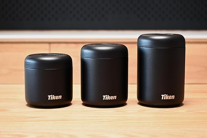 Tiken Airtight Coffee Canister Compact Size for Outdoors - Double Wall Stainless Steel, UV Blocking, Switchable to Food Storage Container 660ml Black