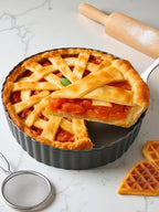 9.5*2.2 Inch Deep Tart Pan w/ Pie Cake Server. Removable Bottom, Non-Stick Coating, Rugged Carbon Steel for Tart Quiche Baking. Gift for Women Wife Christmas Thanksgiving Party Festival Family