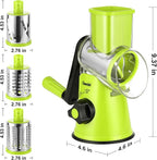 Geedel Rotary Cheese Grater, Kitchen Mandoline Vegetable Slicer with 3 Interchangeable Blades, Easy to Clean Rotary Grater Slicer for Fruit, Vegetables, Nuts