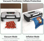 95kPa Vacuum Sealer Machine, Powerful Double Pump 10-in-1 Food Sealing System with Double Heat Seal, Built-in Cutter & Bag Storage, Easy-Lock Handle, Hose, 2 Bag Rolls, Durable Stainless Steel Design