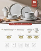 Famiware Milkyway Dinnerware Set with Mugs, Service for 4 (16pcs), Ribbed Stoneware Plates and Bowls Dishes Sets - Chip & Scratch Resistant, Microwave & Dishwasher Safe, Light Gray