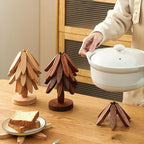 Natural Wood Tree Trivet Set, 𝐍atural Tree Trivet Set - 4 Wooden Trivets,4 Wooden 𝐓rivets & 1 Stand Like a Christmas Trees,for Hot Dish,Pot,Bowl,Teapot,Hot Pot Sets (Walnut Finish 4 Trivets,3set)