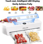 PULZO True-Auto Vacuum Sealer Machine, 85KPa Vacuum Sealer for Food with Digital Countdown, LED Smart Touch, External Sliding Blade, Dry/Moist Mode, Removable Drip tray, Complete Starter Kits