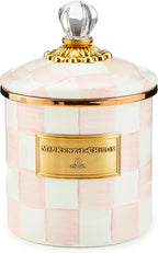 MACKENZIE-CHILDS Small Enamel Canister, Kitchen Storage Container for Flour and Sugar, 38 Ounces, Pink-and-White Rosy Check