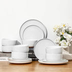 GZG Ceramic Dinner Salad Plates Set of 4, 8 Inch Speckled Dinnerware Dessert Plates with Clay-Tone Base, Microwave Oven Dishwasher Safe