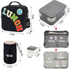 Insulated Lunch Bag for Boys Girls with 10oz Thermo, with 6 Compartment Bento Box, Black Nylon Preppy Lunch Box Adjustable Strap for Boy Girl Kids Teens School Travel Picnic