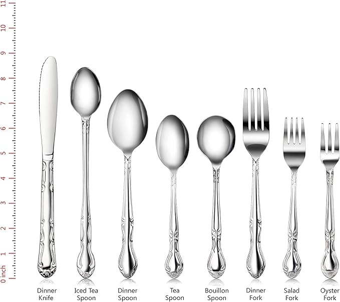 New Star Foodservice 58727 Rose Pattern, 18/0 Stainless Steel, Teaspoon, 6.2-Inch, Set of 12