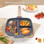 Sectional Skillet, Grill Pans for Stove Tops Nonstick 3 Section Breakfast Pan Meal Skillet Griddle Divided Pan, with Silicone Brush & Clip, 10.5”