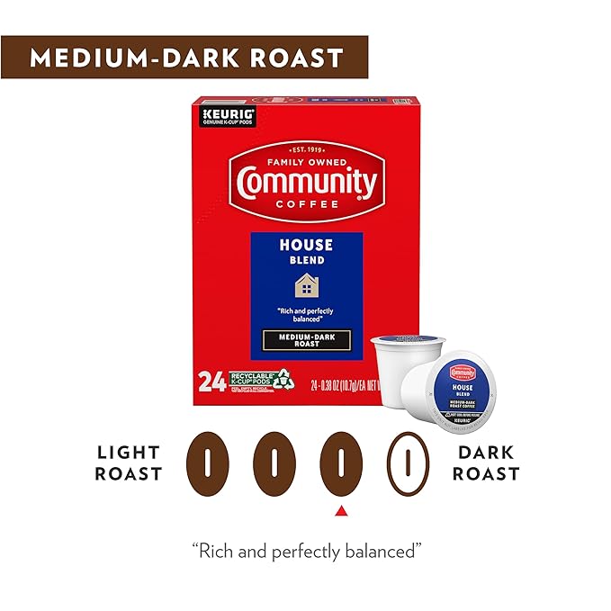 Community Coffee House Blend 24 Count Coffee Pods, Medium Dark Roast, Compatible with Keurig 2.0 K-Cup Brewers, 24 Count (Pack of 1)