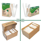 100%Compostable No Plastic Knives Forks Plastic Spoons Disposable Utensils, The Heavyweight Heavy Duty Flatware is Eco Friendly Products for Lounge Party Wedding BBQ Picnic Camping [360 Count]