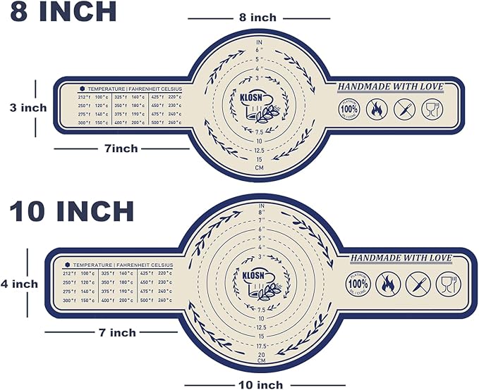 Silicone Bread Sling for Dutch Oven, 2 Pack (8" & 10" Round) – Non-Stick & 500°F Heat Resistant Sourdough Mat, Easy to Clean, Reusable Food-Grade Sourdough Slings - Fits 5–7 qt Dutch Ovens