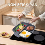 Sectional Skillet, Grill Pans for Stove Tops Nonstick 3 Section Breakfast Pan Meal Skillet Griddle Divided Pan, with Silicone Brush & Clip, 10.5”