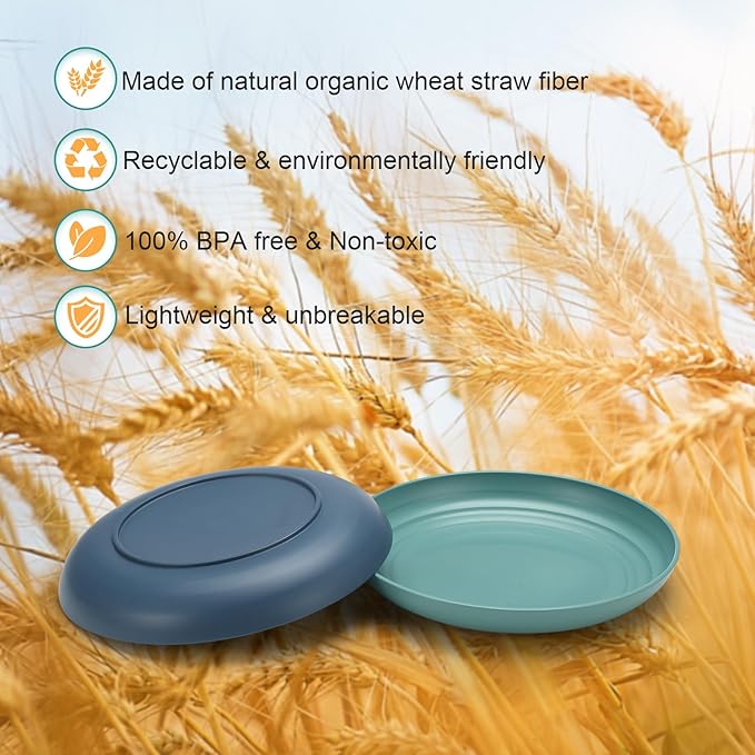 12 Pcs Unbreakable Deep Dessert Plates Set, 8 inch Reusable Plastic Wheat Straw Plates, Microwave and Dishwasher Safe Plate for Kitchen, Lightweight Plate for Dessert, BPA Free, Dark Green