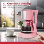Holstein Housewares 5 Cup Drip Coffee Maker – Compact and User-Friendly with Auto Pause & Serve, Reusable Filter, Measuring Spoon & Glass Carafe, Office & Dorm Use, Pink