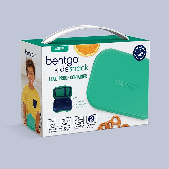 Bentgo Kids Snack - 2 Compartment Leak-Proof Bento Box Container for Snacks and Small Meals, Easy-Open Latch, Dishwasher Safe, BPA-Free for School, Daycare, & Sports - Ideal for Ages 3+ (Green/Navy)