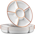 Plasticpro 6 Sectional Round Plastic Serving Tray/Platter (2, White & Rose Gold)
