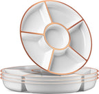 Plasticpro 6 Sectional Round Plastic Serving Tray/Platter (2, White & Rose Gold)