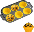 Silicone Muffin Pan for Baking with Metal Frame, Nonstick, 6 Cups Silicone Cupcake Pan, Muffin Tray,Jumbo Muffin Pan, Muffin Molds for Baking Muffins, Cupcakes, Egg Bites (Yellow, 1Pcs)