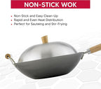 Helen's Asian Kitchen Wok Set - Wok Pan with Lid, 13.5 Inch Carbon Steel Wok - Nonstick Flat Bottom Wok for Stir Fry - Includes 4pc Accessories - Perfect for Gas, Electric, Induction Stovetops