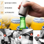 Portable Push Down Magnetic Beer Bottle Openers (8 Packs), No Damage to Caps, Quick to Open, Automatic Stainless Steel Pop the Top Cap Opener for Home Bar Camping and Traveling, Bartender Opening Tool