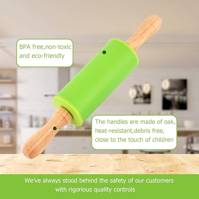Mini Silicone Rolling Pin for Kids, Non-stick Surface Wood Handle, 9 Inch 30 Pack