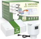 ZXA Vacuum Storage Bags with Electric Air Pump, 5 Pack Large 32''x 24'' Vacuum Seal Bags for Clothing, Space Saver Vacuum Storage Bags for Blanket, Duvets, Pillows, Comforters - White