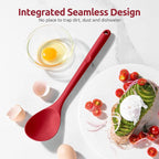 600ºF Heat Resistant Silicone Spoon: U-Taste 13.3in Solid Kitchen Cooking Spoon, Nonstick Food Grade Large & Long Soup Rubber Utensil for Mixing, Serving, Stirring, Basting, for Pot Cookware (Red)