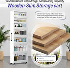 7-Tier Slim Storage Cart, Wooden Rolling Pantry Cabinet with Wheels, Narrow Shelf Organizer for Kitchen, Bakers Rack, Dining Room, Closet, Small Spaces Dark Walnut 47.2" H*9.8" W*16.9" D