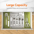 Lifewit Silverware Drawer Organizer, Expandable Utensil Tray for Kitchen, BPA Free Flatware and Cutlery Holder, Adjustable Plastic Storage for Spoons Forks Knives, Large, Green&White